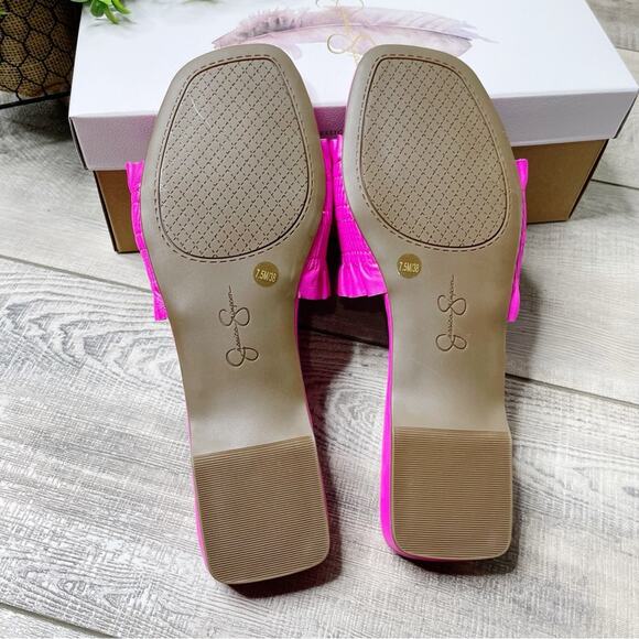 Jessica Simpson Camessa Ruffle Trim Faux Leather Slide Sandals Valley Pink 7.5M - Picture 3 of 4